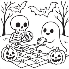 Halloween little spooky black and white coloring pages
for adults. 