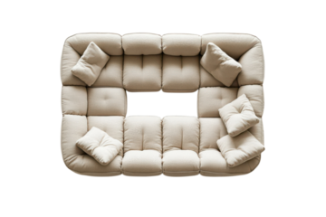 Top view of a modular sofa with cushions in a neutral color scheme perfect for modern living spaces on transparent background