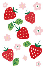 Cute Strawberry and Flower Seamless Pattern Illustration for Packaging and Textile Design
