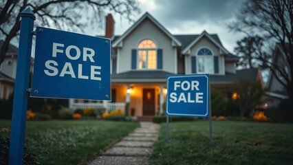 Fototapeta premium Inviting suburban home with manicured lawn ready for new owners, indicated by prominent 