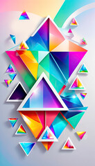 Symmetrical vibrant geometric crystal triangles abstract design on a bright background