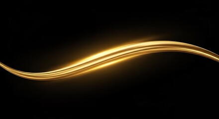 Abstract golden flowing lines on black background design element