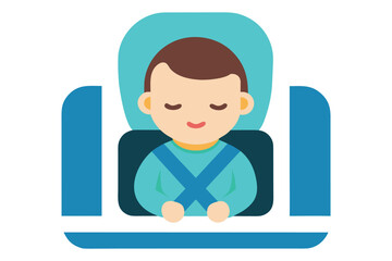 Realistic Vector of Baby Asleep in Secure Car Seat with Straps and Car Interior Background