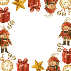 Christmas Square Frame –  Holiday Border with Nutcracker and Xmas tree decor for Photos, Invitations, Cards, and Decorations