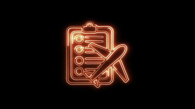 Glowing neon Itinerary free icon animation with black background. HD animated outline video loop