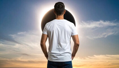 Man Watching Solar Eclipse Against Dramatic Sky.