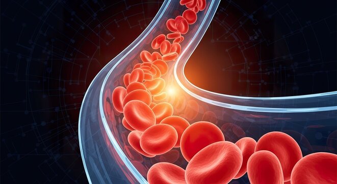 Blood cells flowing through vessel illustration