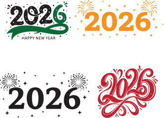 Four Creative Designs Featuring the Year 2026 for New Year Celebrations, Festive Vector Set