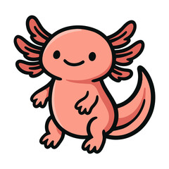 A cartoon drawing of a pink salamander with a smile on its face. The drawing is in black and white and has a cute and friendly vibe. Vector.