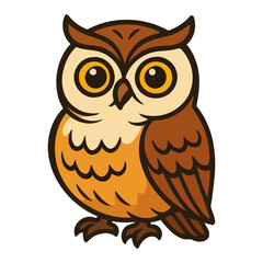 Fototapeta premium A cartoon owl with big eyes and a cute face. The owl is brown and orange. It is sitting on a white background. Vector.