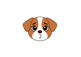 Charming cartoon illustration of a cute puppy dog's head with big, sad, pleading eyes and a pouty, kissing mouth, isolated on a white background