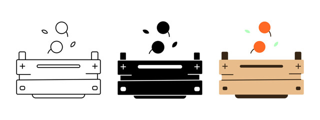 Editable orange crate vector icon. Fruit harvest, farm produce, grocery, agriculture storage illustration. Perfect for web, app, and infographic design.