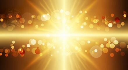 Abstract gold background with light rays and bokeh