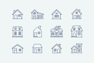blueprint style home icons linear house illustrations perfect for real estate websites apps and architectural diagrams