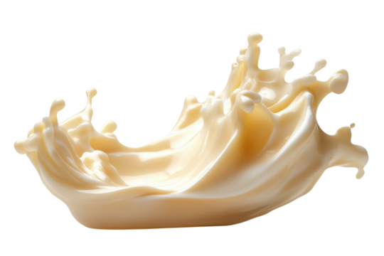Creamy white liquid splash frozen in motion against a showcases dynamic fluid dynamics on transparent background