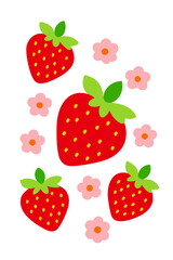 Cute flat strawberry and flower pattern illustration for children's designs
