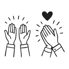 Expressive Hand Drawn Illustration of Hands Clapping and Open Palms with Heart Symbolizing Appreciation and Support