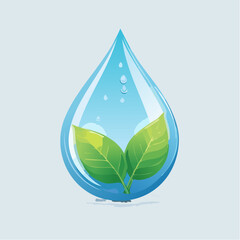 Refreshing water drop with vibrant green leaves embraces ecological balance, symbolizing purity and growth, ideal for eco-friendly branding and sustainable initiatives