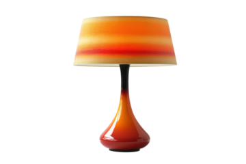 Elegant table lamp with orange and red gradient shade provides warm ambient lighting for home decor on transparent background