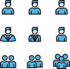 minimal people icons collection single and group silhouettes ui buttons rounded square editable vector ai eps