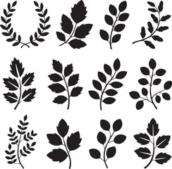elegant laurel wreath and foliage silhouette vectors ideal for logos patterns and prints