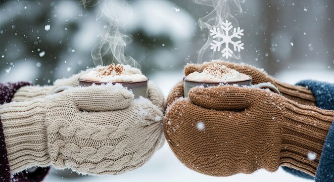 Warm Drinks And Snowy Winter Day Shared Between Friends - Powered by Adobe