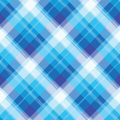 seamless plaid pattern, in blue, light blue, and white, is simple yet dimensional. It's perfect for designing clothes, skirts, and pants, creating a classic and vibrant look for any season.