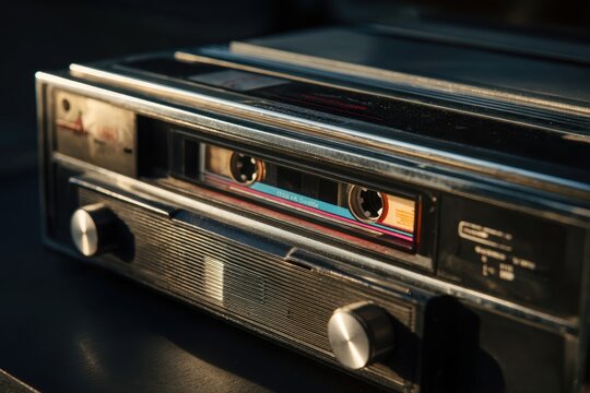 Close-up of Vintage 8-Track Tape Player with Dramatic Shadows and Textures