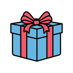 Blue gift box with pink ribbon and bow on white background present