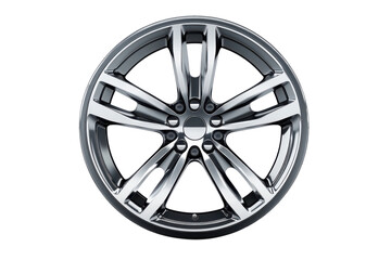 Obraz premium Silver alloy car wheel rim with five double spokes, front view isolated on Transparent Background