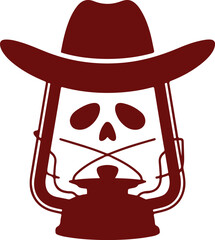 Cartoon Cowboy Lantern Skull Western Graphic Design Element