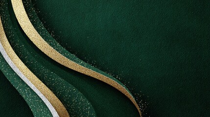 Elegant Deep Forest Green Velvet Background with Champagne Satin Ribbon