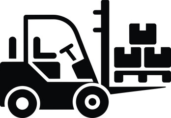 Forklift truck lifting pallet boxes for warehouse logistics and material handling
