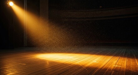 Golden Spotlight Shines On Dusty Stage Floor