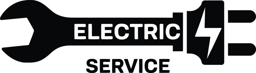 Electric service wrench and power plug symbol for electrical maintenance and repair
