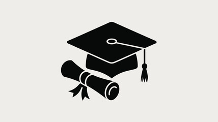Minimalist black and white graduation cap and diploma vector illustration scalable eps icon vector
