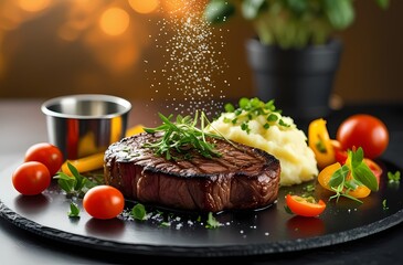 grilled steak with vegetables