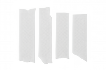 Masking tape pieces with torn edges on transparent background, creating empty vertical label spaces