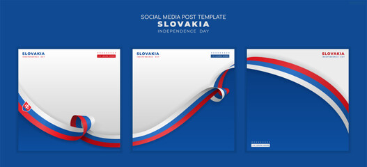 Set of carousel posts with realistic white, blue, and red flag ribbons, perfect for Slovakia Independence Day