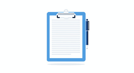 Blue Clipboard with Lined Paper and Dark Pen.