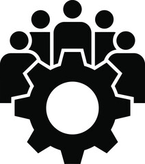 Teamwork and collaboration icon with gears symbolizing business operations and synergy