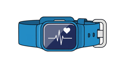 Blue Smartwatch Displaying Heart Rate and ECG Reading.
