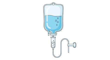 Cartoon Medical IV Drip Bag with Blue Liquid Illustration.