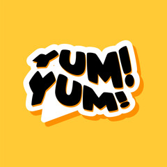Yum Yum text. Yummy concept design doodle for print. Printable graphic tee.