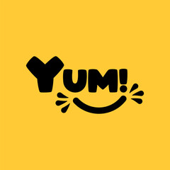 Yum Yum text. Yummy concept design doodle for print. Printable graphic tee.