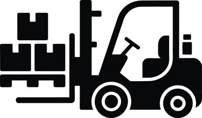 Forklift truck lifting boxes icon symbol representing logistics warehouse transport industrial equipment