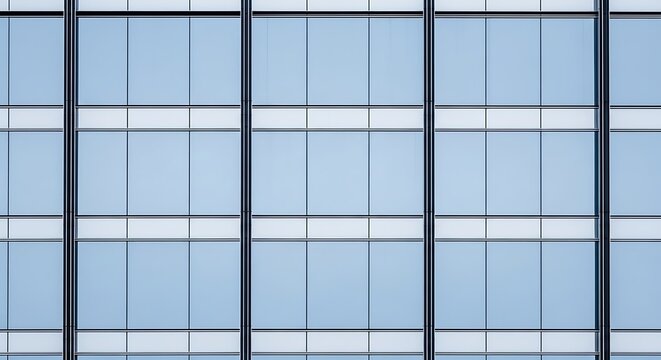 Geometric pattern of a modern skyscraper s glass facade reflecting the sky with clean lines and cool tones