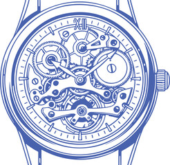 Detailed mechanical watch movement illustration