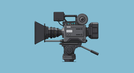 Professional Film Camera with Matte Box and Tripod Stand.