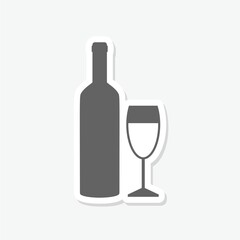 Wine bottle with wine glass icon sticker isolated on gray background